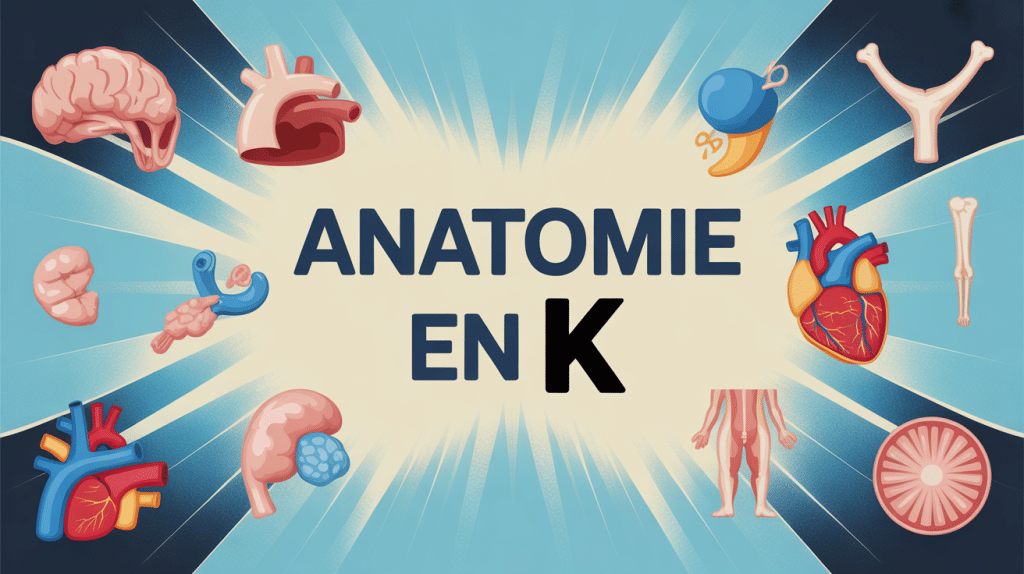 Illustration stylisée anatomie en K avec symboles médicaux