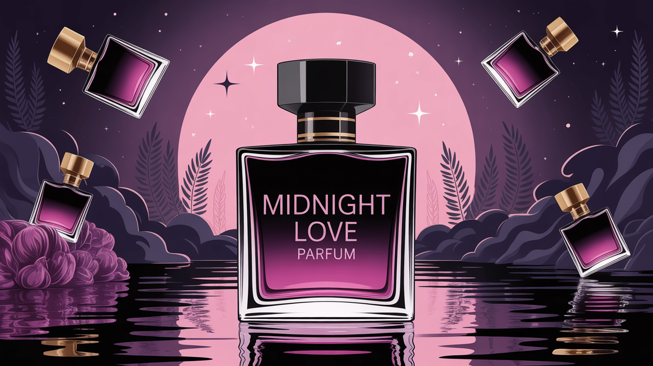 Illustration élégante Midnight Love parfum ambiance nocturne et raffinée