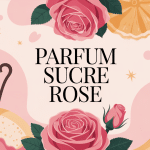Illustration parfum sucre rose gourmet et rose centrale