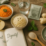 aide pour la digestion vue flat lay aliments naturels