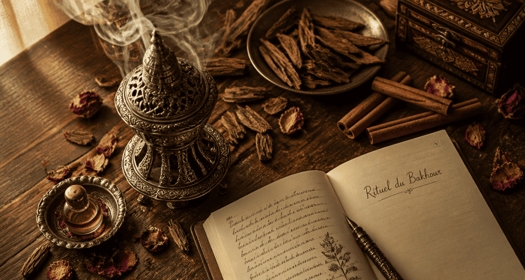 bakhour sur table avec mabkhara et fumée