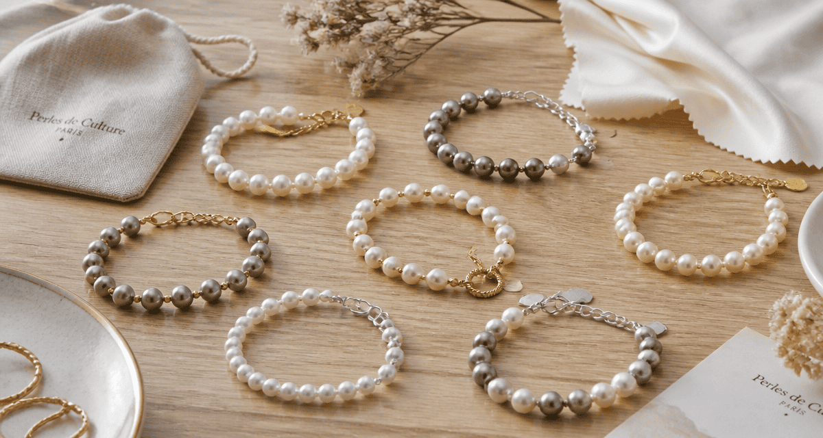 bracelet en perle de culture Akoya Tahiti eau douce sur table