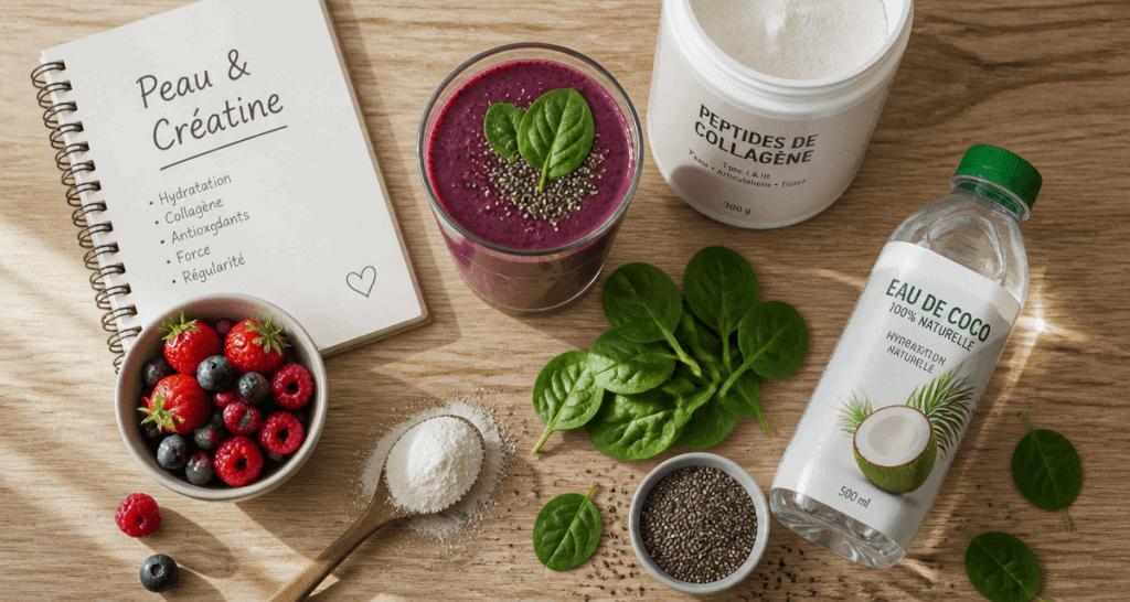 creatine effet sur la peau smoothie et poudre sur table