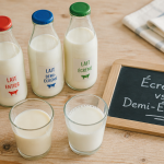 difference lait ecreme et demi ecreme bouteilles et verres