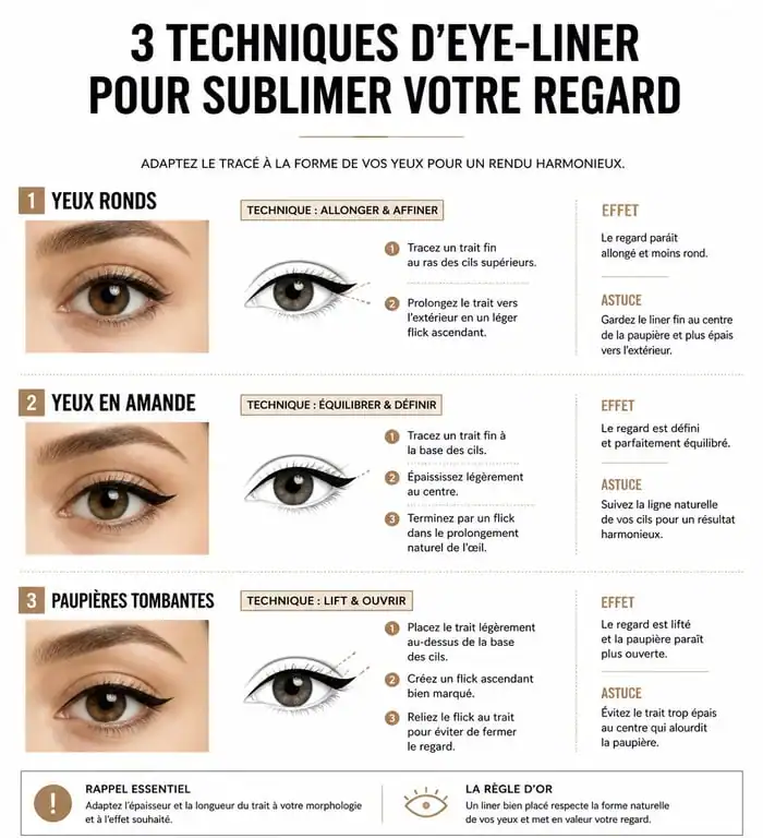 Infographie des techniques d'application d'eye-liner selon la forme des yeux