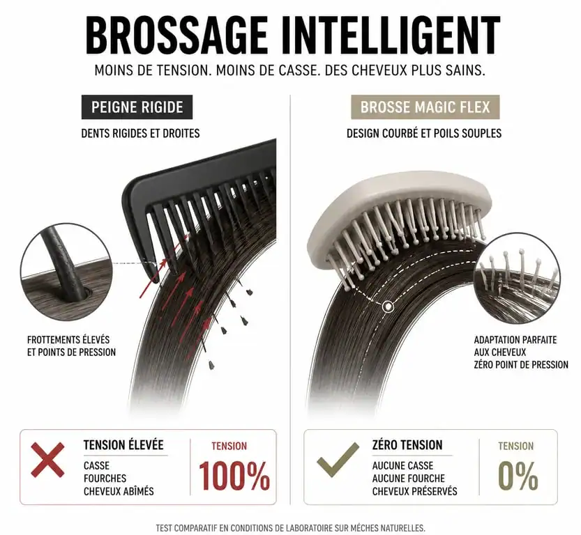 Comparaison technique entre un peigne classique et une brosse magique pour le démêlage des cheveux