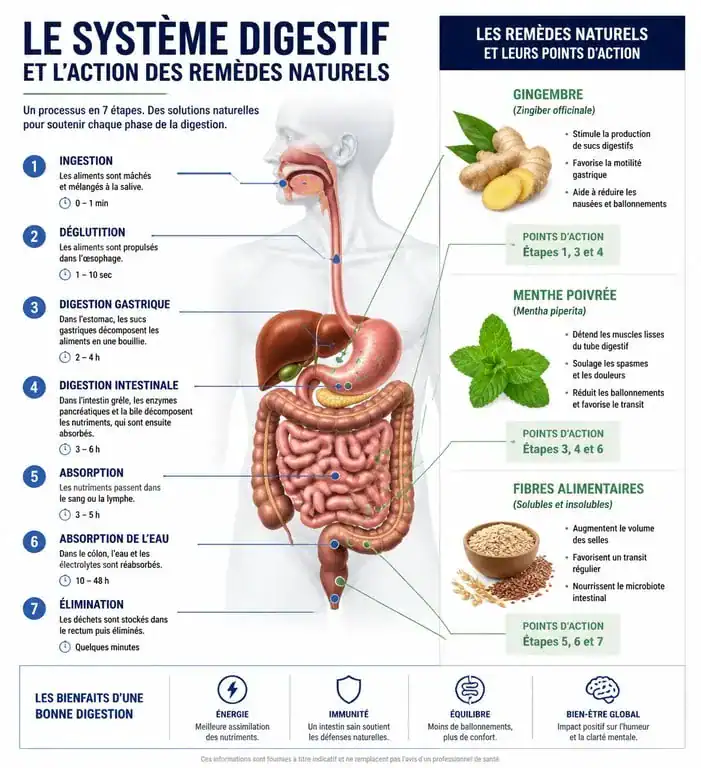 Infographie sur les solutions naturelles pour faciliter la digestion et le confort intestinal
