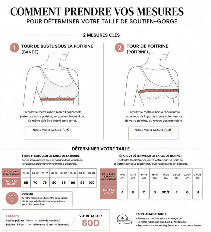 Schéma explicatif pour mesurer sa taille de soutien-gorge 90A