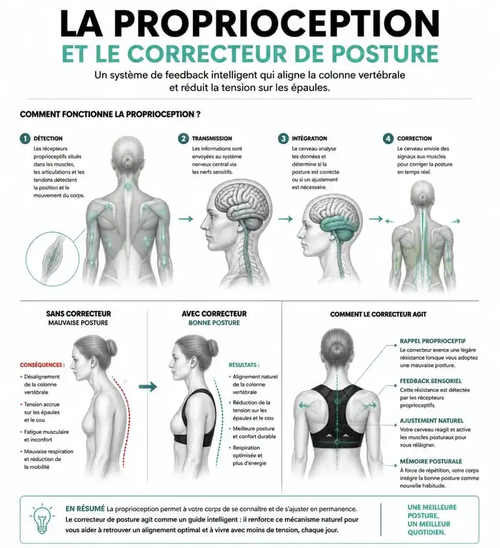 Schéma explicatif du fonctionnement d'un correcteur de posture pour l'alignement vertébral