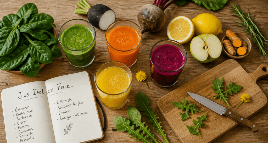 jus detox pour le foie verres ingrédients frais