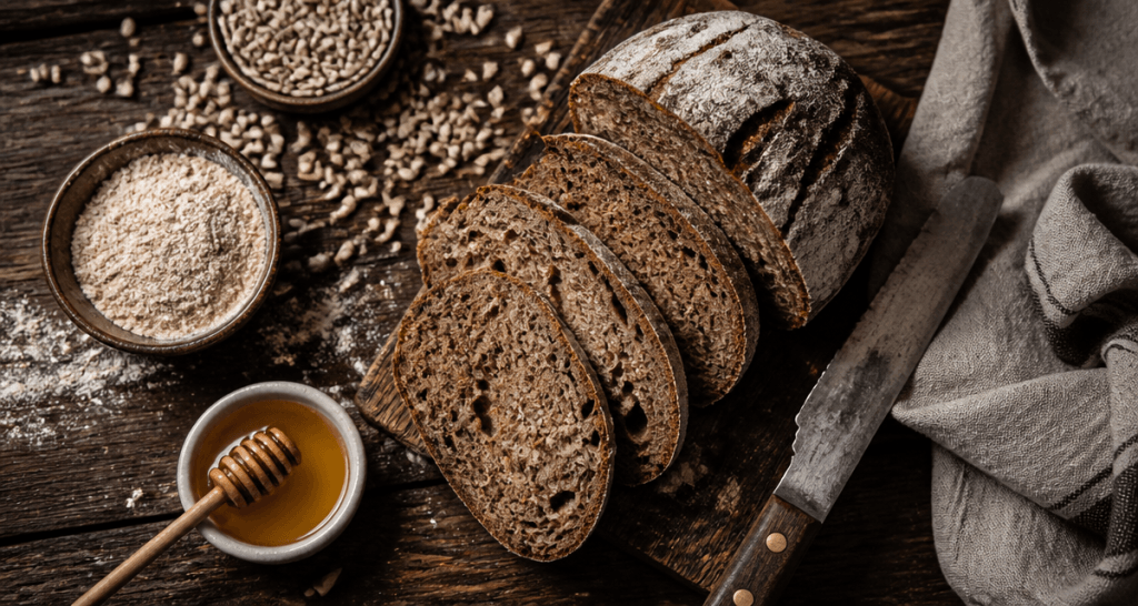 le pain de seigle est il bon pour la sante pain tranché sur table rustique