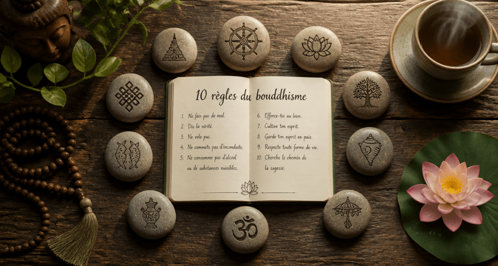 Les 10 règles du bouddhisme galets et carnet