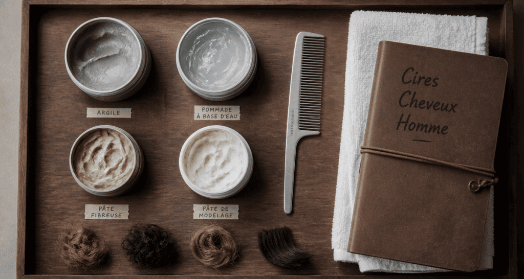 Meilleur cire cheveux homme pots textures vue dessus