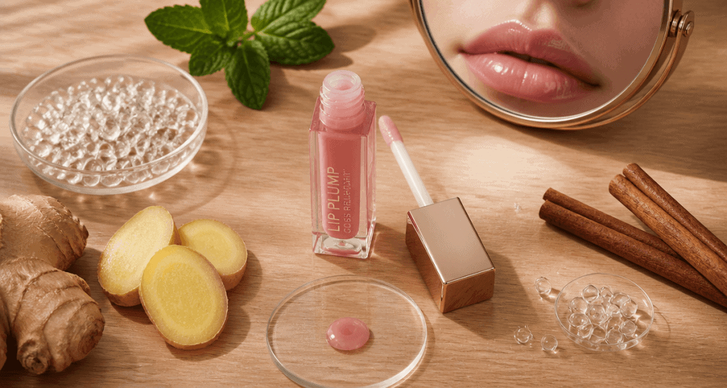 meilleur gloss repulpant flat lay ingrédients naturels