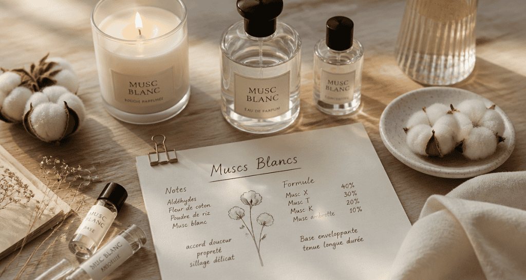 muscs blancs flacons parfum et bougie