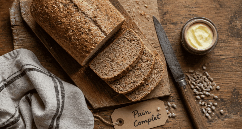 pain complet bienfait tranché sur table rustique