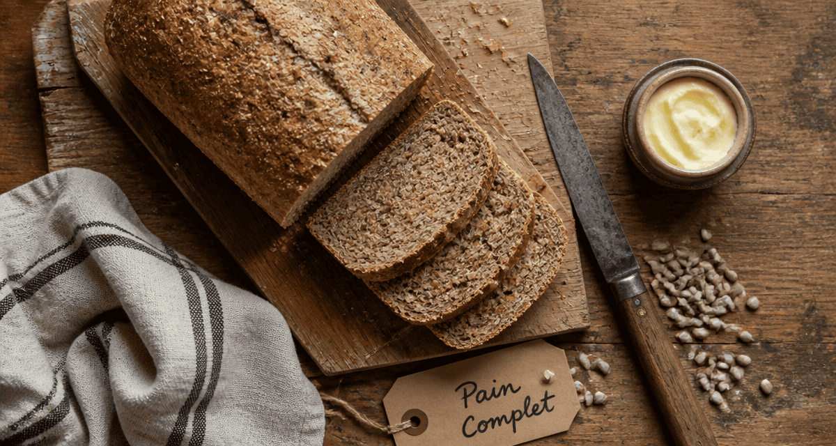 pain complet bienfait tranché sur table rustique