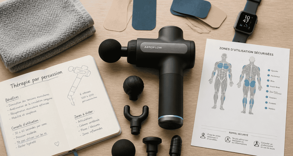 pistolet massage avis kiné sur table avec accessoires