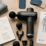 pistolet massage avis kiné sur table avec accessoires