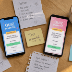 Teste d'amitié sur table avec quiz et café