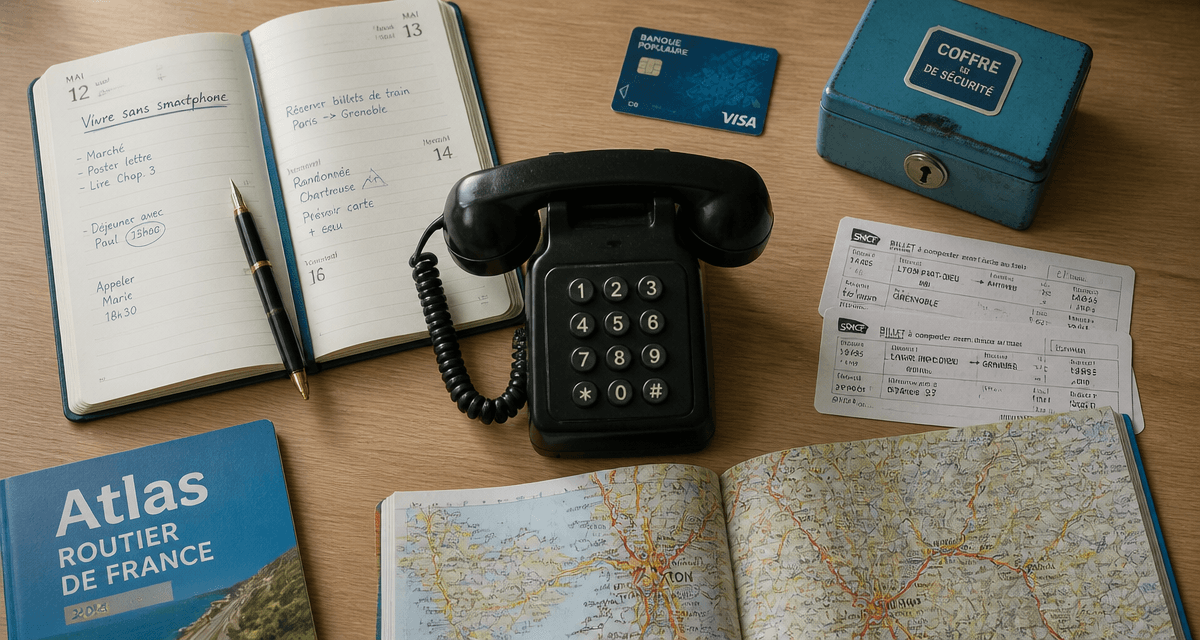 Vivre sans smartphone, bureau sans mobile, objets essentiels