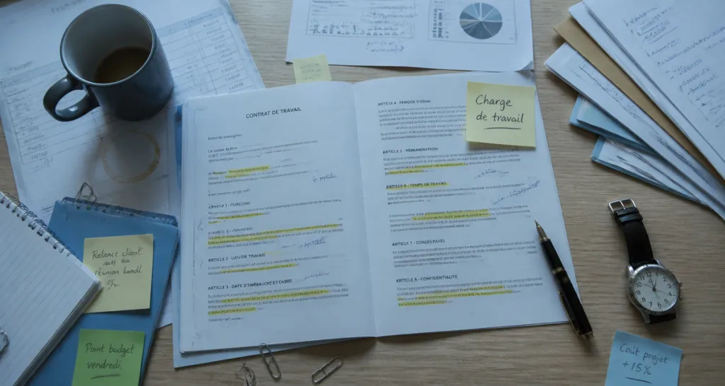 augmentation de la charge de travail sans contrepartie documents sur bureau
