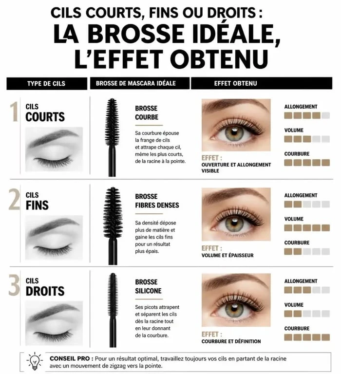 Infographie comparative pour choisir son mascara selon le type de cils