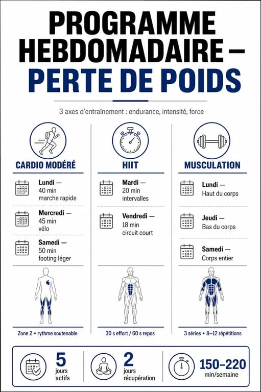 Programme hebdomadaire pour maigrir par le sport : cardio, HIIT et musculation