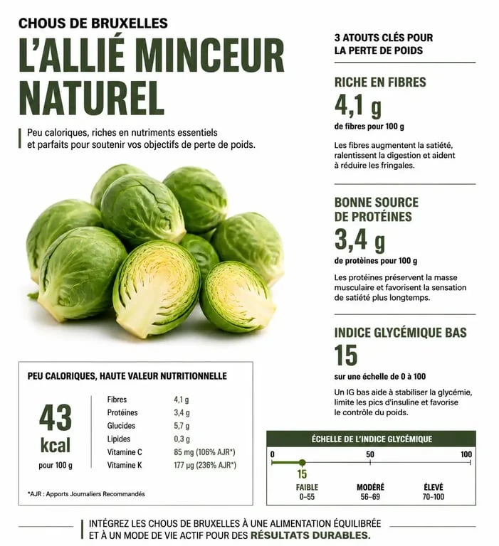 Infographie des bienfaits nutritionnels des choux de Bruxelles pour maigrir