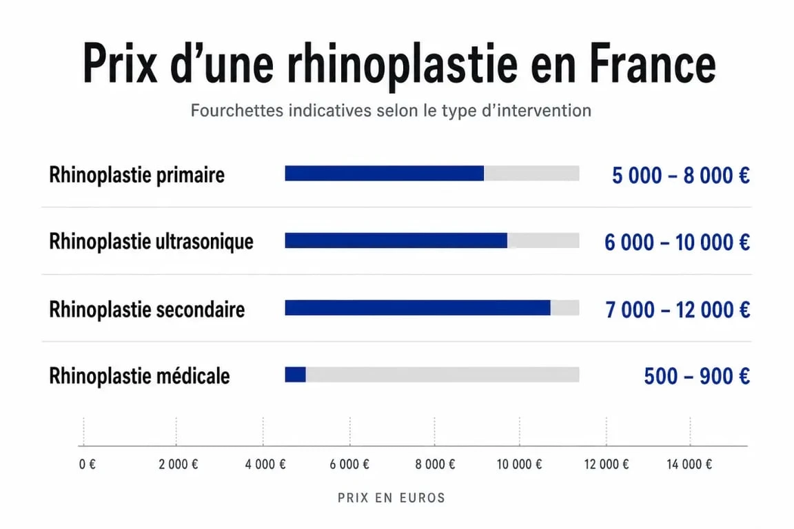 Infographie des prix d'une rhinoplastie en France selon le type d'intervention