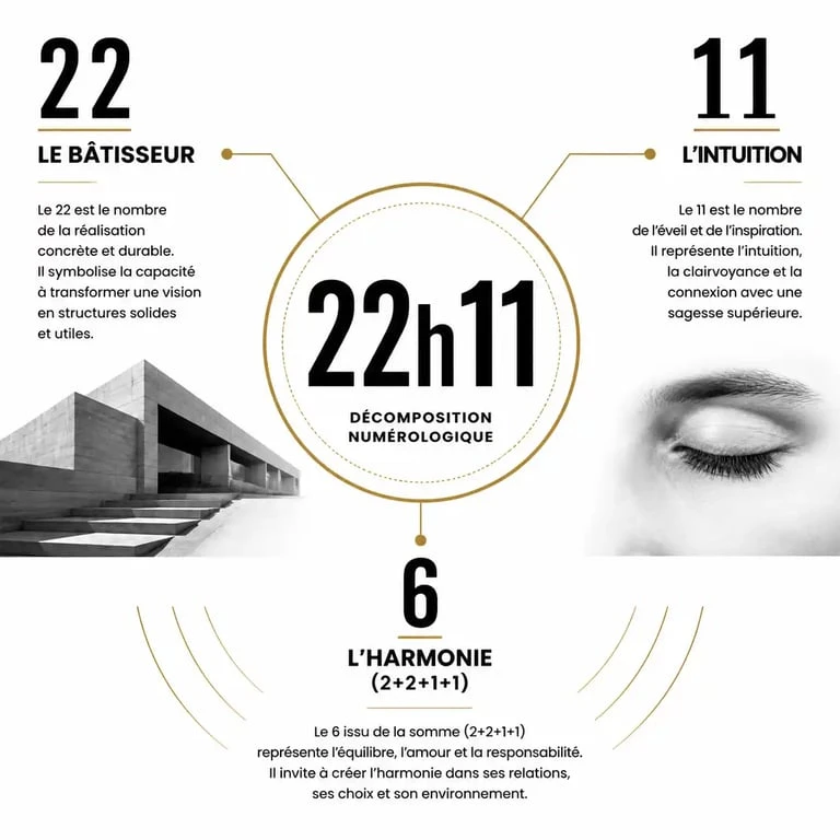 Signification numérologique de l'heure miroir 22h11 : analyse des nombres 22, 11 et 6