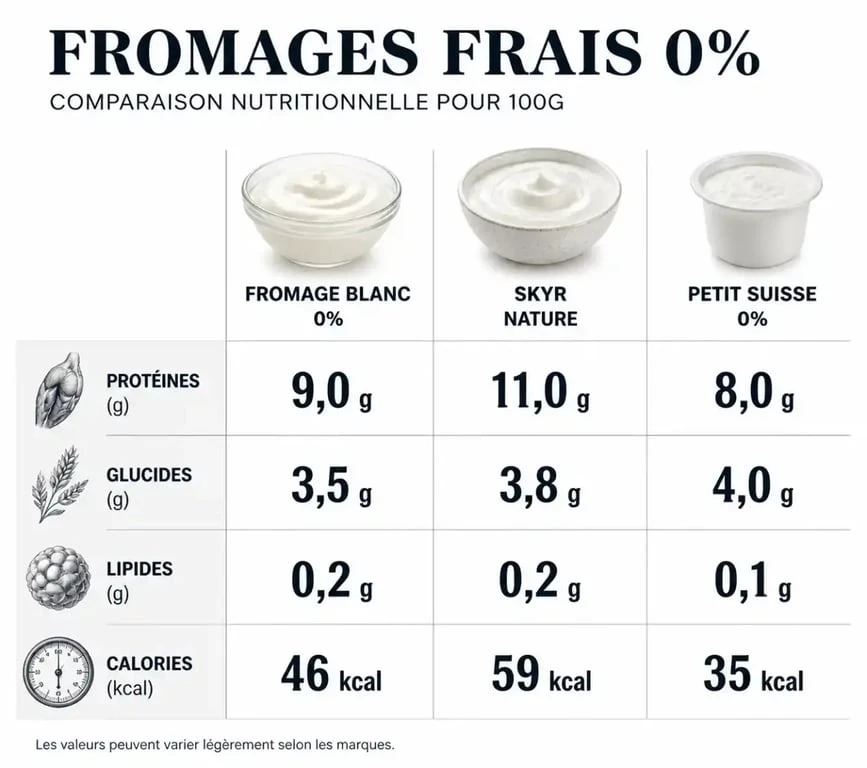 Comparatif nutritionnel des protéines dans le fromage blanc, le skyr et le petit suisse pour une alimentation équilibrée.
