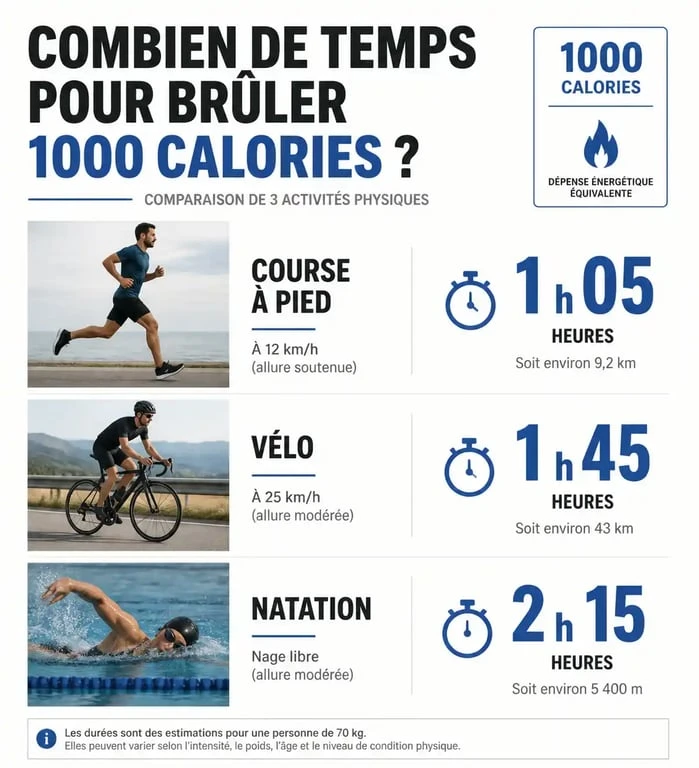Infographie comparant les activités physiques pour bruler 1000 calories par jour