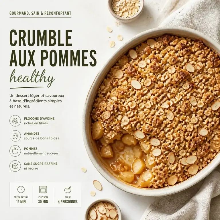 Crumble healthy aux pommes et flocons d'avoine dans un plat