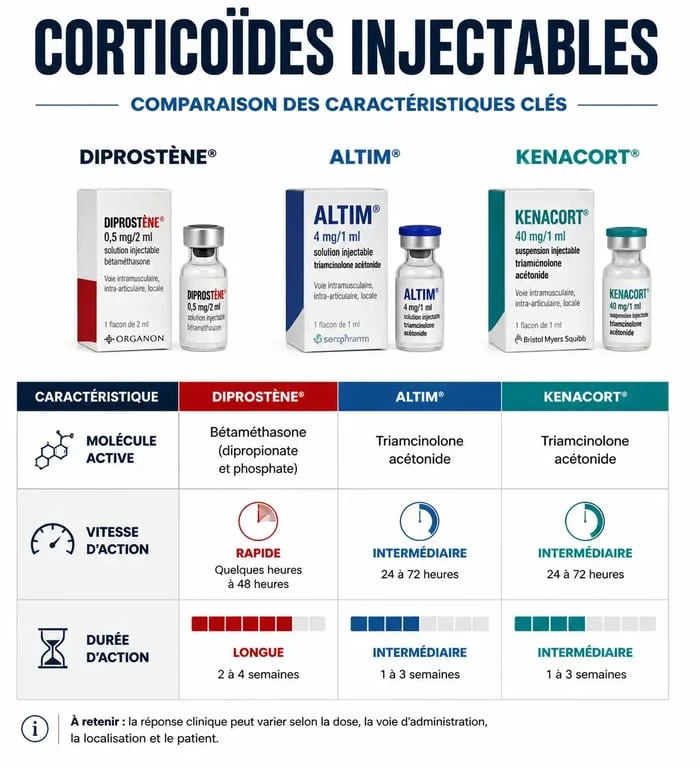 Comparatif des corticoïdes injectables : Diprostène, Altim et Kenacort pour le traitement des inflammations