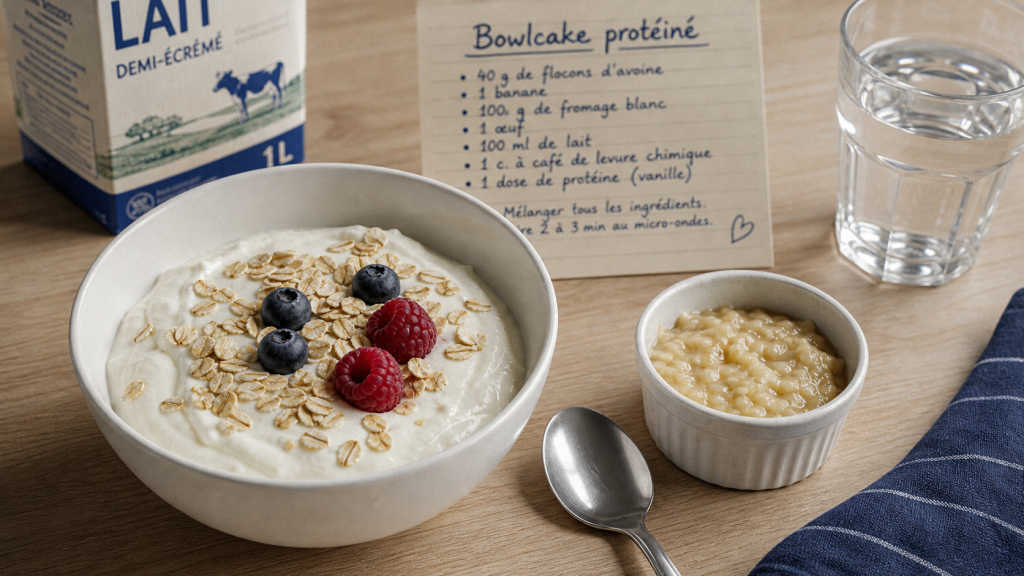 Fromage blanc protéiné bowlcake aux flocons d’avoine et baies