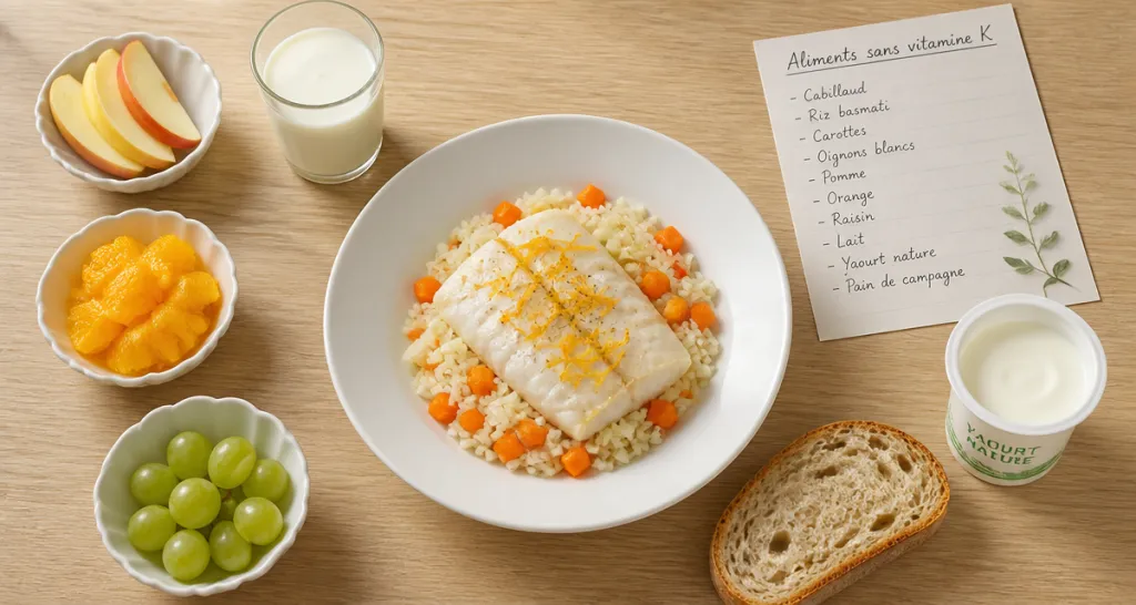 liste aliments sans vitamine k assiette repas