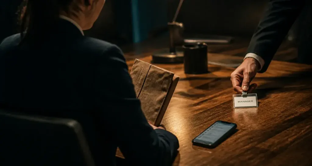 Patron amoureux signes : cadre en open-space, message sur téléphone