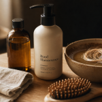 Shampoing olaplex avis : bouteille et cheveux abîmés sur table