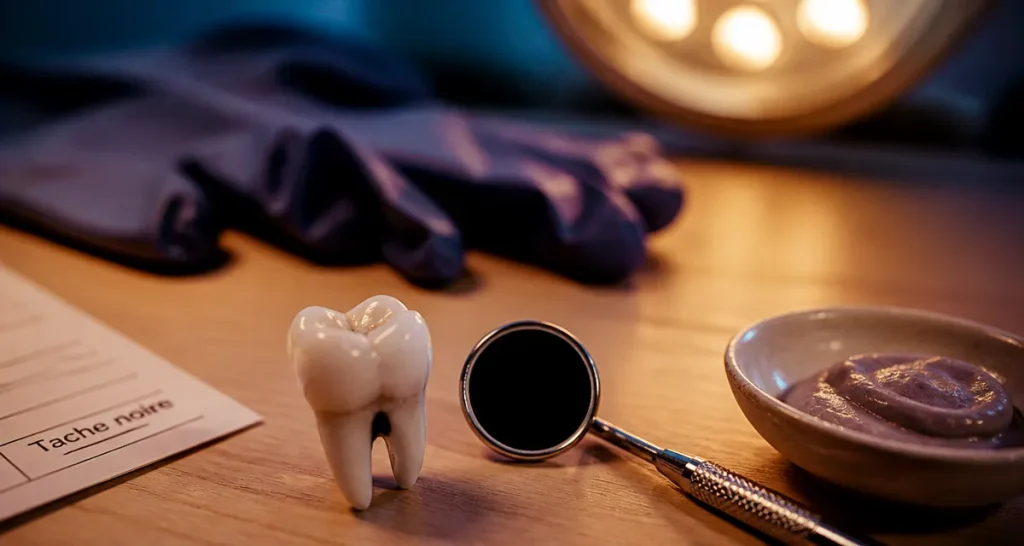 Tache noir sur les dents comment enlever : dent avec zone noircie, soins dentaires