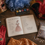 tenue carnaval accessoires costumes sur table
