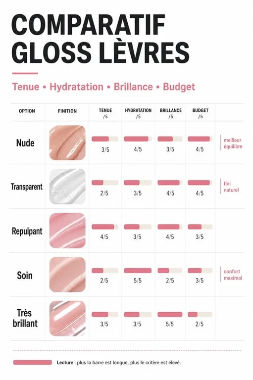 Comparatif du meilleur gloss selon la tenue, l’hydratation et le budget