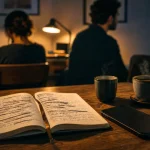Immature emotionnel : carnet, smartphone, couple en tension