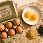 Omega 3 dans les œufs : boîte enrichie et graines (lin, colza, algues)