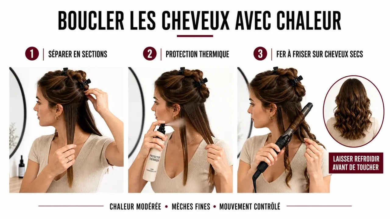 Comment boucler ses cheveux rapidement avec fer à friser : préparation, geste et résultat