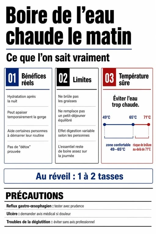 Boire de l eau chaud le matin : bienfaits réels, risques et température idéale