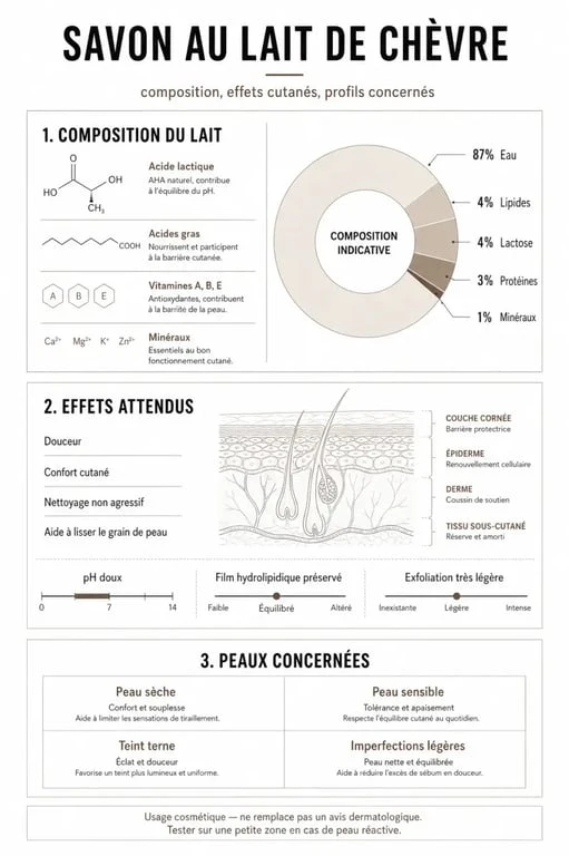 Infographie sur les bienfaits du savon lait de chèvre pour la peau