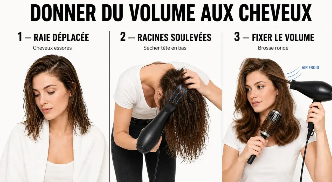 Comment donner du volume aux cheveux avec séchage tête en bas et brosse ronde