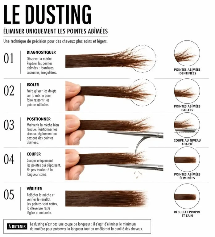 Technique du dusting pour couper les fourches des cheveux sans perdre de longueur