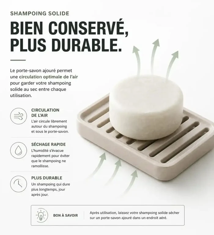 Conservation optimale d'un shampoing solide sur porte-savon